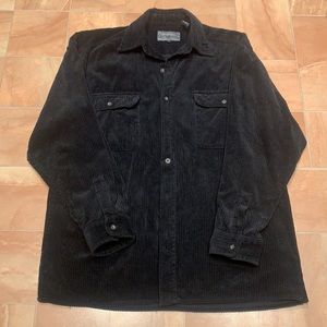 Point Zero Men's Vintage Black Corduroy Casual Button Down Long Sleeve Shirt